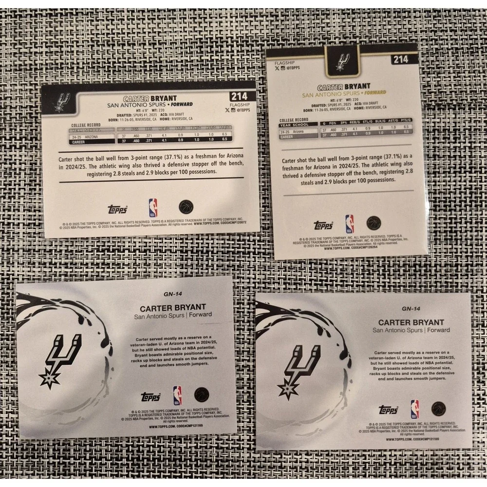 Carter Bryant Topps 2025-26 12 Card‎ Rookie Lot Blackout Diamante Insertd Etc..